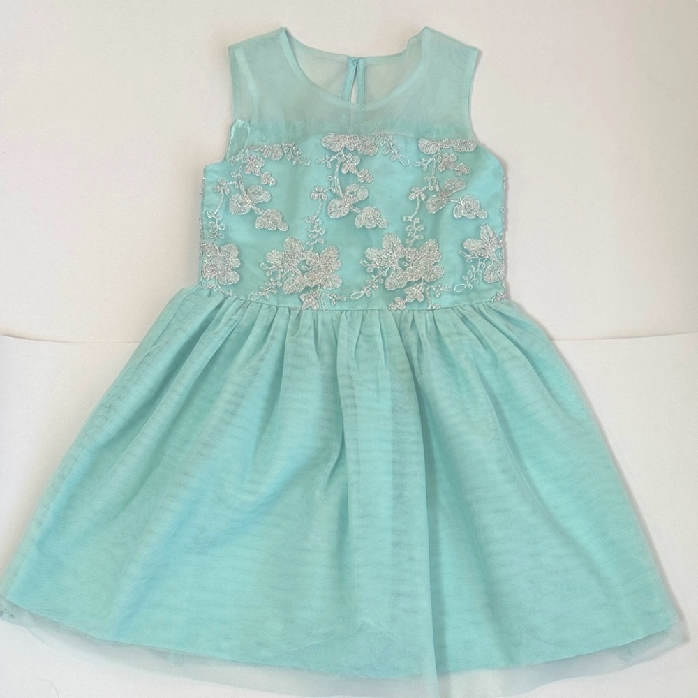 Children’s Place Turquoise Dress with Silver sparkle Embroidery, girls size 6X/7